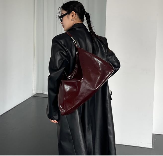 Image of Burgundy Purse Large Tote Bags for Women Hobo Bag Vegan Leather Tote Bag Aesthetics Bag