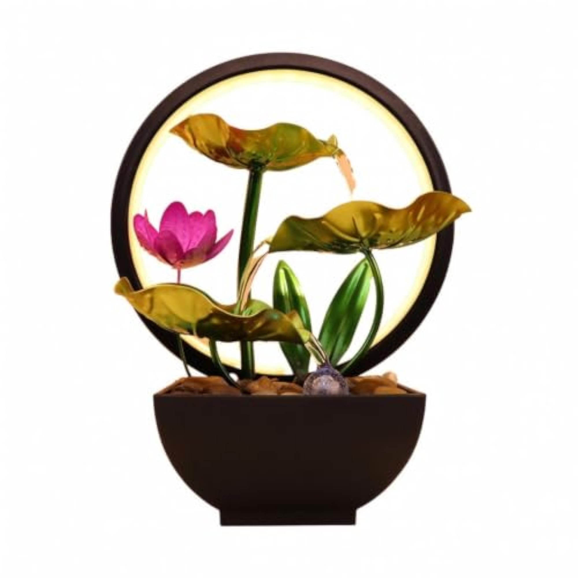 USB-Powered Tabletop Water Feature with LED Loop, Hand-Painted
