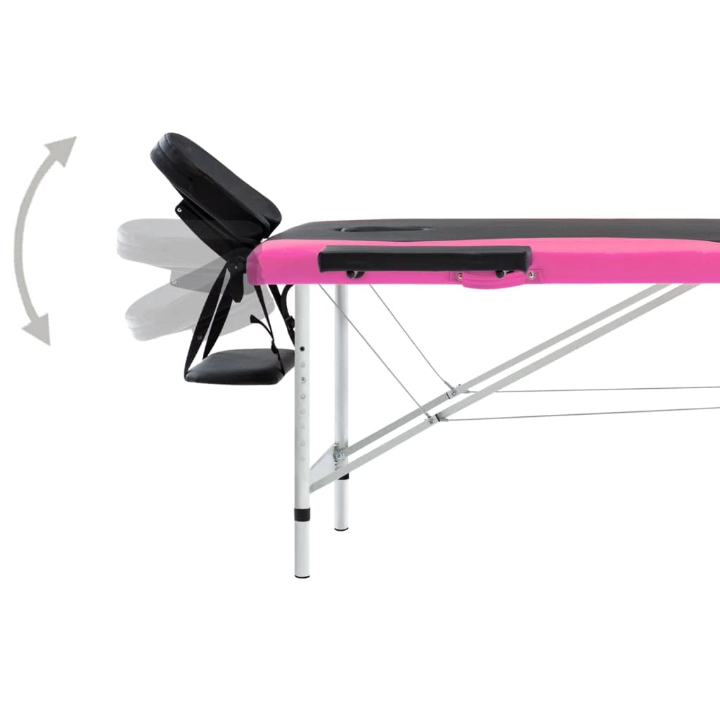 Camilla de Masaje Plegable 2 Zonas Aluminio Negro y Rosa Negro,110232
