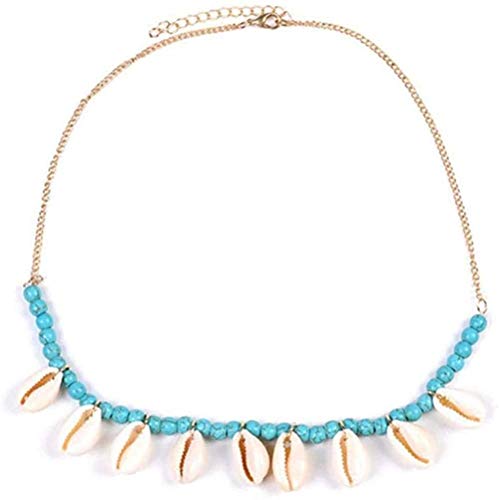 Preisvergleich Produktbild CKAWM Halskette Schmuck Grün Weiß Perlen Halsreif Halskette Natürliche Muschel Anhänger Aussage Halsketten Für Frauen Strandschmuck