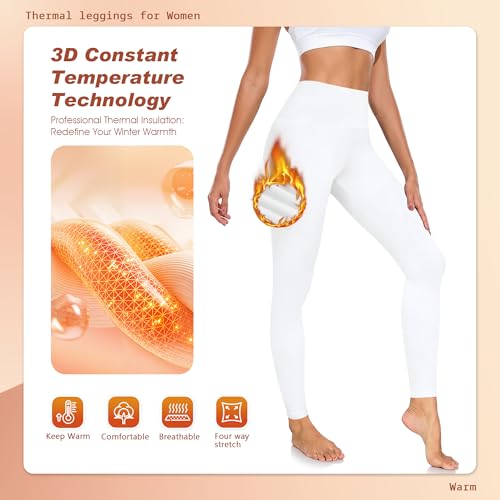 BENNIES Thermo Leggings Damen Thermoleggings Winter Gefüttert Leggins Weiß High Waist Fleece Winterleggings Lange Blickdichte Thermoleggins Thermohose Warme Sportleggins Sport Hose Weiche Yogahose S