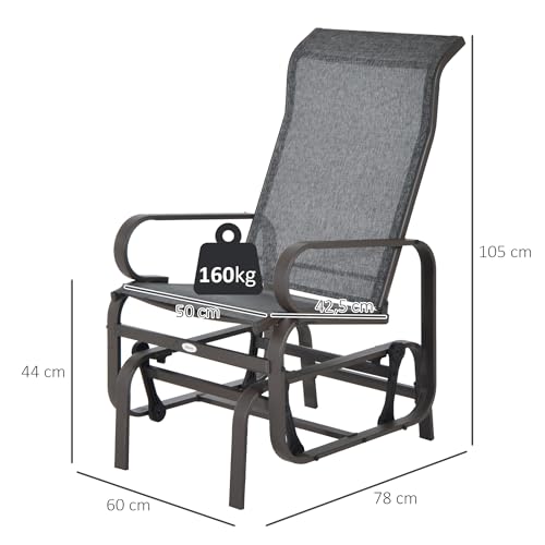 Outsunny Schaukelstuhl Garten Gartenstuhl Relaxstuhl Gartenschaukel Garten Metall Schaukel Stuhl für Garten Terrasse Balkon Texteline Grau+Braun 60 x 78 x 105 cm