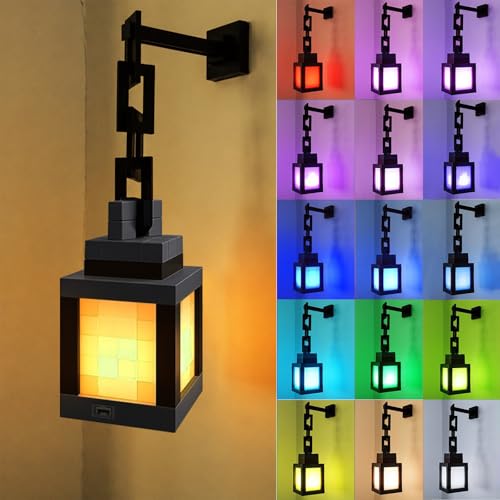 Suevut Pixelated Lantern Nachtlicht Pixelated Lantern Nachtlicht mit 16 Farben Tragbare Wandlampe mit Fernbedienung & Dimmfunktion Beleuchtung 3D Nachttischlampe für Geschenke Zimmer und Gamer