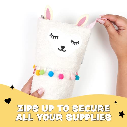 Yoobi Llama Standing Fuzzy Llama Cute Pencil Case For Kids & Adults – Zip-Up Large Pencil Holder – Multi-Use Storage Pouch – Pen Holder, Paint Or Makeup Brush Holder #TOP2