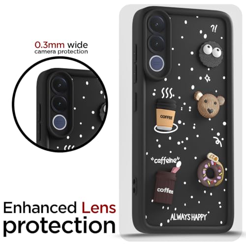 Image of Pikkme Back Cover for Vivo V70 FE 5G | 3D Bear Silicone Cute & Fun Coffee Cartoon | Full Body Protection Bumper Case (Black)