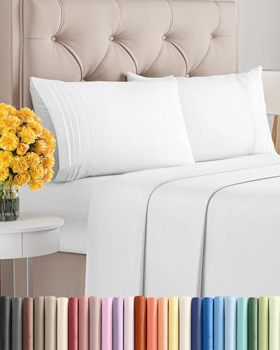 Image of King Size 4 Piece Sheet Set - Ultra Soft & Cooling Sheets - Bright White | Fits 8 Inch to 16 inch Mattress, Wrinkle Free & Fade Resistant with Deep Pockets, Breathable, Comfy Hotel Luxury Bedding