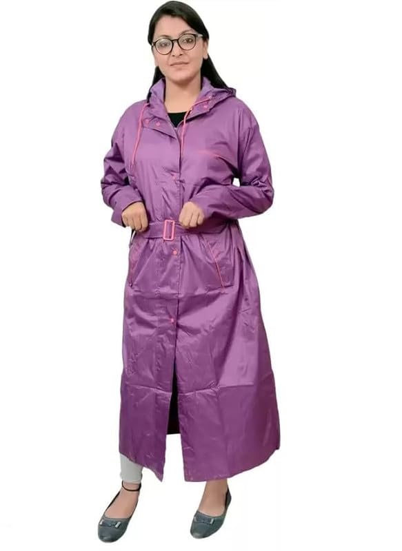 FabNext� Ladies I Women I Girl's High Neck Raincoat | Waterproof Long Raincoat with Belt-image-4