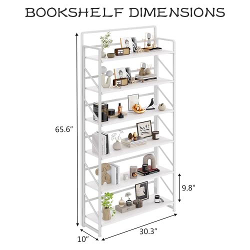 Image of JSB 6 Tier No Assembly Folding Bookshelf, 30.3 inch Wide Foldable Storage Bookcase for Home Office, Space-Saving Storage Shelf for Living Room (All White)