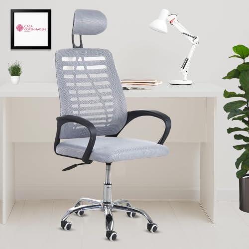 Image of Casa Copenhagen,Mesh Office Desk Chair,Rocking Chairs Ergonomic Computer Chair Adjustable High with Headrest and Comfortable Armrest Swivel Chair - Ash Grey & Black Handle