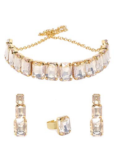 Zaveri Pearls Crystal Shine Stones Studded Contemporary Necklace, Earring & Finger Ring Set For Women-ZPFK8650