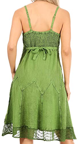 Image of Sakkas Stonewashed Rayon Adjustable Spaghetti Straps Mid Length Dress
