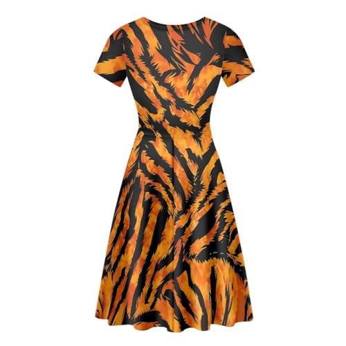 Image of HUGS IDEA Womens Puffy Swing Midi Dress Round Neck Short Sleeve Party A-Line Dresses