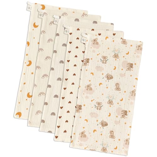 Geukmun 5 Pack Muslin Burp Cloths for Baby 25x50cm Cotton Soft Babys Muslins and Washcloths Large Rectangle Baby Essentials for Newborn Bibs and Spit Up Rags Sensitive Skin