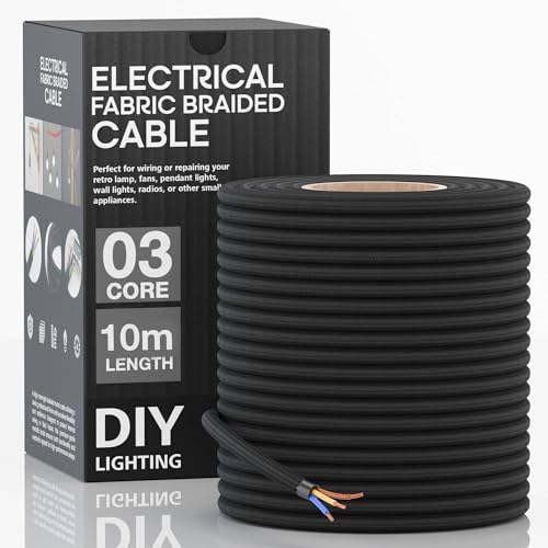 Image of LEDSone Black 18 AWG Fabric Covered Electrical Wire 32.8ft 3 Core Round Cloth Braided Lamp Cord 7mm Flexible Copper PVC Cable for Pendant Lights Chandeliers DIY Rewiring Indoor Projects