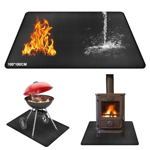 100 x 180 cm, alfombrilla protectora para el suelo, base ignífuga para barbacoa, 3 capas para barbacoa, reutilizable para protección del suelo, fácil de limpiar e impermeable