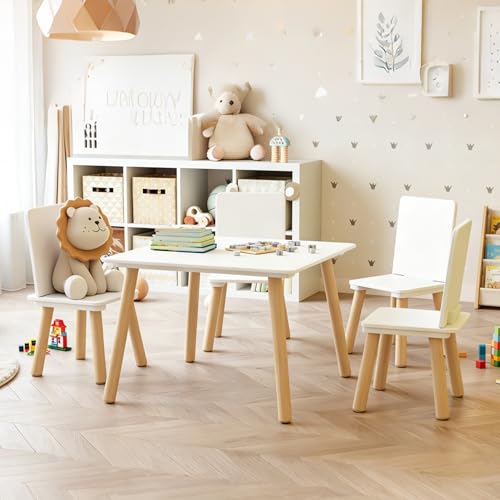 Image of Kids Table and Chairs Set, 5 Pieces Toddler Table and Chair Set, Kids' Table & 4 Chair Sets, Kid Play Table for Daycare, Classroom, Home (White)
