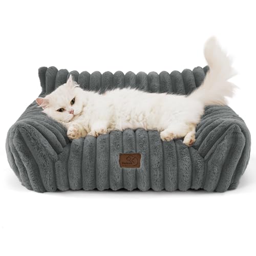 BEDSURE Katzenbett groß orthopädisches Katzensofa - 61x46x25cm Hundesofa kleine Hunde waschbar Katzencouch, rutschfeste Katzenbett flauschig, dunkelgrau