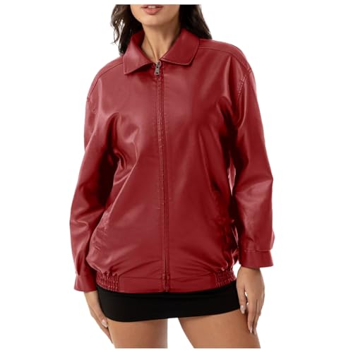 Veste en cuir pour femme coupe manches longues et revers chic d'automne