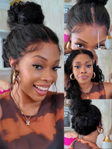 Image of KLAIYI Pre Everything 13x4 Glueless Wig Water Wave Mix Jerry Curly Pre Cut Lace Front Wigs Human Hair Pre Plucked Pre Bleached Bye Bye Knots 3S Ready To Wear and Go Wig with Baby Hair Put on Go 18Inch