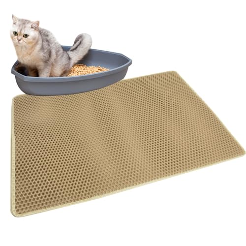 猫砂マット トイレマット ペットシート 飛び散り防止 ラージサイズ 2層 掃除しやすい 水洗い (ベージュ, 90cm×60cm) 汎用性 飛散防止