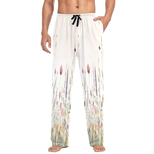 Vêtements de nuit pour la maison : pantalon de pyjama homme fleurs rétro S