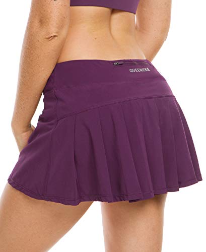 QUEENIEKE Women Golf Skorts Pleated Tennis Skirts with Pockets Shorts Running Skirt XL Color Dark Rose Red
