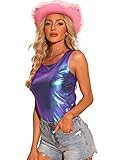 Allegra K Women's Halloween Shiny Party Club Cami Sparkly Metallic Tank Top Medium Blue Purple