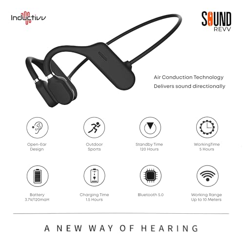Inductivv Bone Conduction Headphones Sound Revv Open Earphones Wireless Bluetooth Running Headphones with Mic, IP56 Waterproof, Lightweight and Comfortable Fit Sport Bone Conduction Earbuds & Exercise - Thumbnail 2