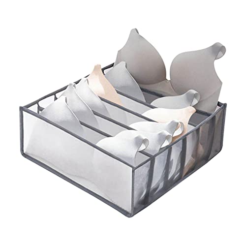 MELTU 1 Pcs Wardrobe Storage Organiser Underwear Storage Organiser Compartment Storage Boxes Foldable Organiser Drawer for Sock Bra Belts (Grey-6 Cells-1Pcs)