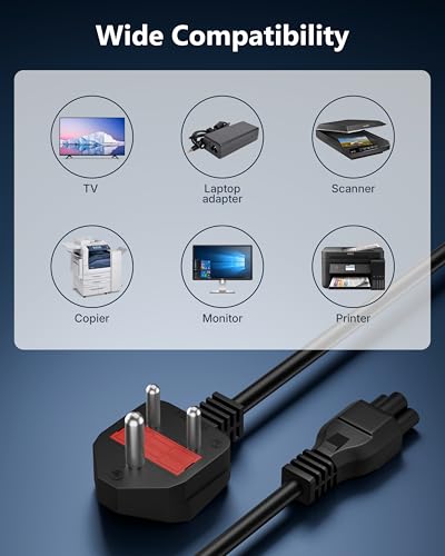 Image of FEDUS 1.8 Meter (5.9 Feet) Long Laptop Power Cord with Protection Fuse, 2500 Watt 3 Pin IEC C5 Charger Adapter Cable Wire AC Lead for Asus /Dell /HP /Lenovo /ASUS /Acer /Samsung /Compaq & All Gaming Laptop