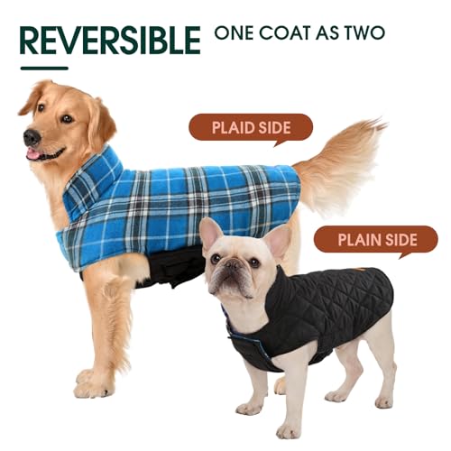 Image of Kuoser Waterproof Dog Coat, Warm Reversible Dog Jacket with Leash Hole