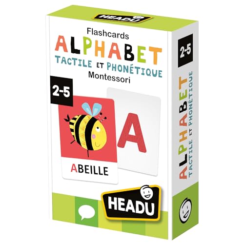 HEADU - Flashcards Alphabet Tactile Phonétique Montessori - Lis, Touche Et Écoute | Jeu 2 3 4 5 6 Ans pour Apprendre à Lire et à Écrire, Jeu Educatif...