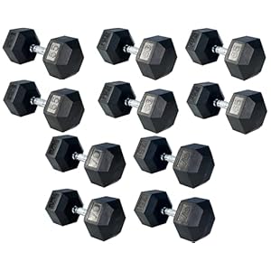 Dumbbell Set 55-75 lbs, Rubber Coated Hex, Pairs of 55, 60, 65, 70 and 75 LBS 650 LBS Total Complete your set.