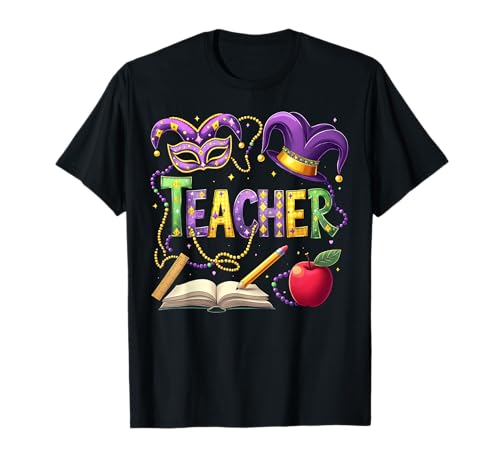 Teacher Mardi Gras Gifts Men Women Mardi Gras Teachers Gifts Maglietta