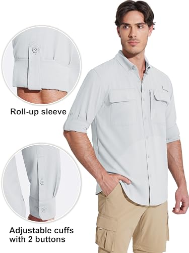 MAGCOMSEN Men's Sun Protection Fishing Shirts Long Sleeve UPF 50+ Quick Dry Cooling Button Down Shirt for Hiking Safari4