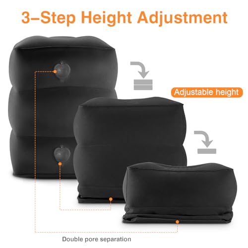 Maliton Reposapiés Inflable para Avión, Viajes Inflable Reposapiés, Fácil de Inflar, con Práctica Bolsa – Para Avión, Coche, Oficina, Para Dormir en Vuelos Largos para Niños (Negro, 1 Pieza) - imagen 2