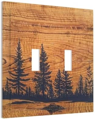 Forest Pine Tree Woodland Woods Grain Decorative 2 Gang Outlet Light Switch Cover Double Toggle Switch Wall Plate, Unbreakable Polycarbonate Thermoplastic Face Plate(Not Wood)