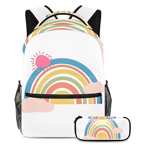 Sac à dos arc-en-ciel pour le collège et les voyages en famille avec sa trousse assortie