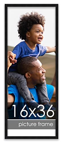 Poster Palooza 16x36 Frame | Black Solid Wood | Panoramic Frame with UV Acrylic Plexiglass, Foam Board Backing & Hanging Hardware Included | Frame Moulding Width 0.75 Inches