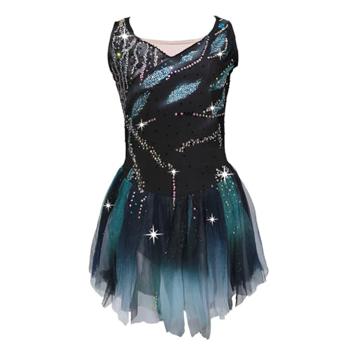 Girl's High Elasticity Sparkling Figure Skating Dress, Women's Ice Skating Dress for Competition, Customizable(X-Small) Black