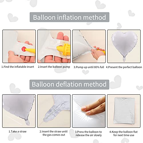 Grey White Heart Foil Heart Shaped Balloons, 10Pcs White Foil Heart Balloons Valentines 18Inch White Love Foil Balloons For Helium Valentine Decorations For White Wedding, Brithday Party, Anniversary #TOP2