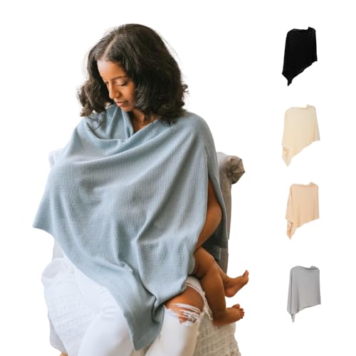 Image of Breathable Nursing Cover Up for Breastfeeding - Privacy Nursing Covers - Newborn Essentials Must Haves - Improved Ponchy by Gold Mamas - Blue