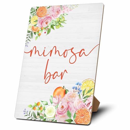 Mimosa Bar Sign, Mimosa Bar Supplies, Floral Brunch Decor, Flower Wooden Tabletop Sign With Stand, Mimosa Bar Decor For Bridal Shower Baby Shower Wedding Birthday Christmas Party, 07