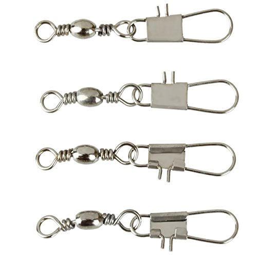 Akstore 100pcs Fish Rolling Ball Bearing Barrel Swivel with Safty Snap Connector Solid Rings Fishing +B (#8)