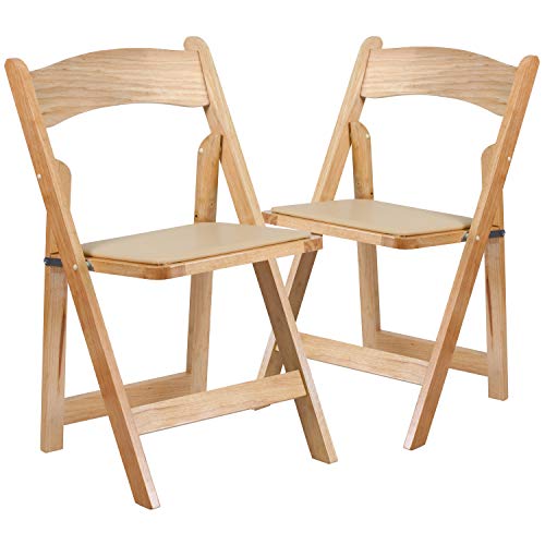 Emma + Oliver 2 Pack Natural Wood Folding Chair With Vinyl Padded Seat #TOP3