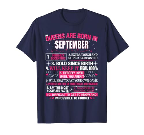 Queens are Born in September T-Shirt T-Shirt, Men, Navy Blue, Medium