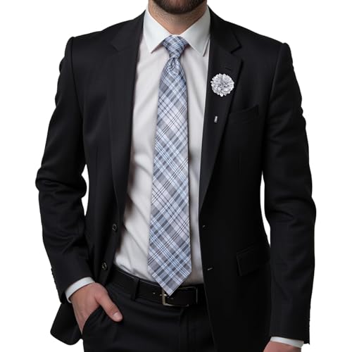 Image of Hi-Tie Men's Silk Ties Formal Woven Classic Necktie Pocket Square Cufflinks Lapel Pin Set Wedding Business