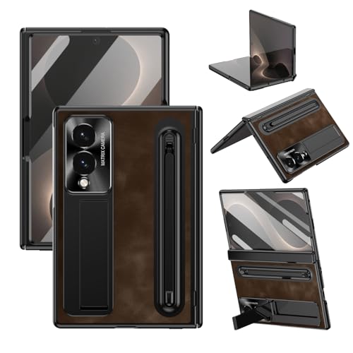 Étui Galaxy Z Fold 8 antichoc béquille intégrée et porte S Pen coque intégrale cuir café