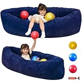 Foam Sensory Chair for Kids|58 Inches Autism Sensory Pea Pod Canoe with Removable Bottom,Soft Comfy Bean Bag Couch with Washable Cover,Sensory Room Must Haves with 3 Balls and Air Bump,Deep Blue