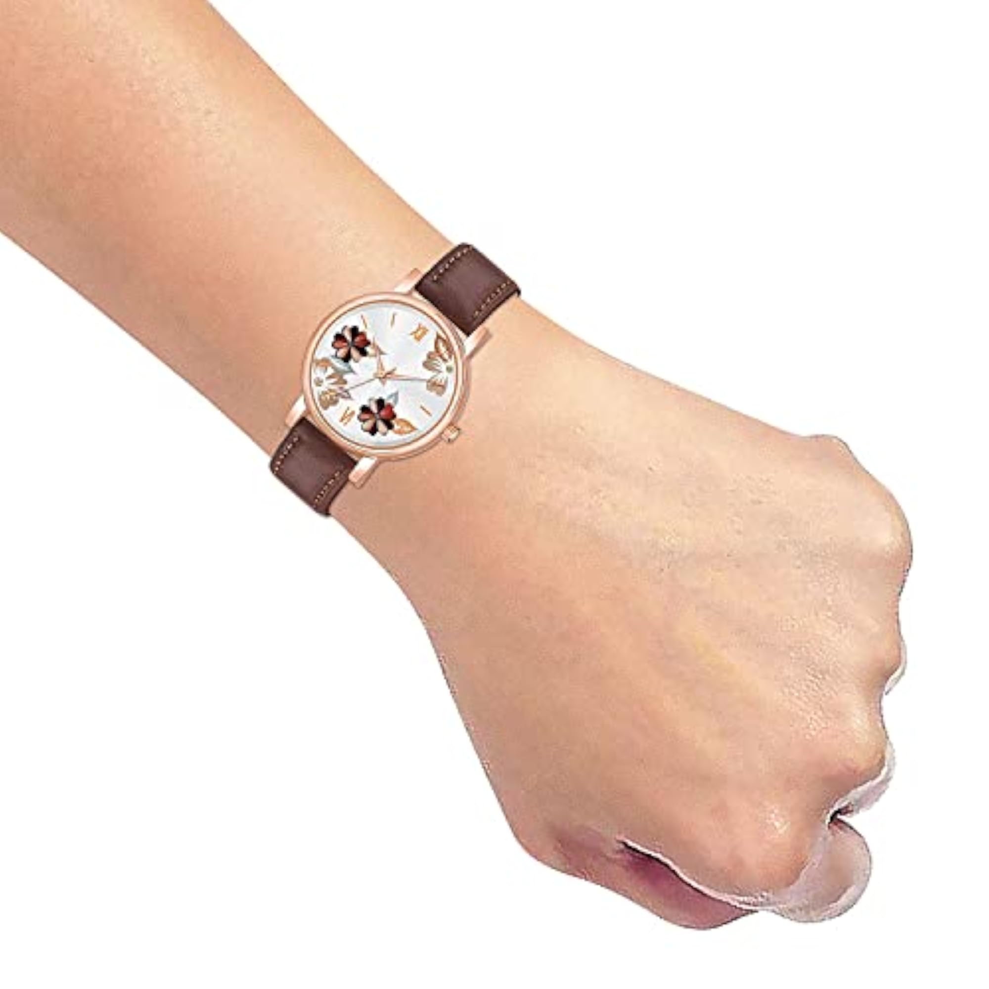 Girls' Multicolour Flower Dial Analogue Watch, Leather Strap